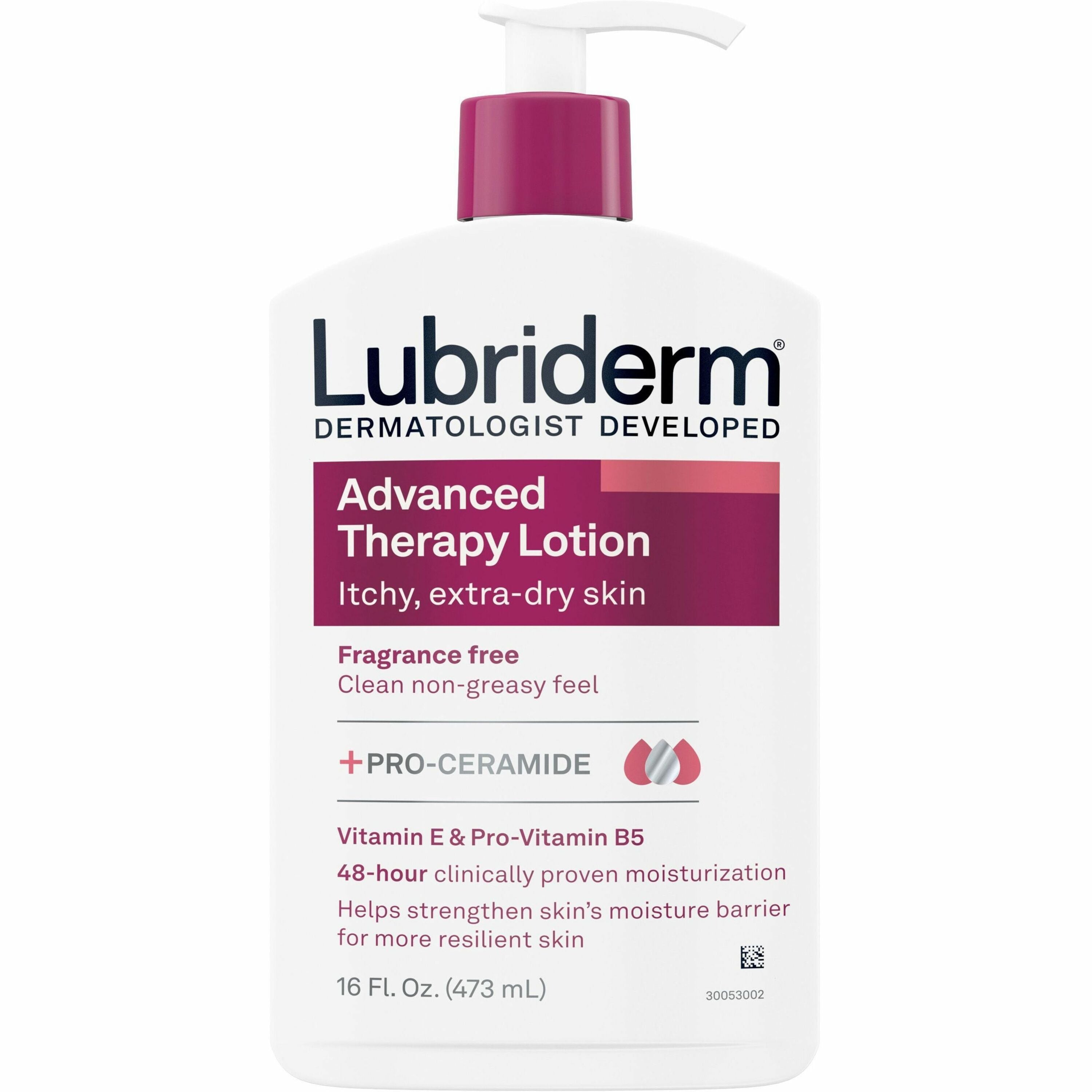 Lubriderm Advanced Therapy Lotion - Lotion - 16 fl oz - For Dry Skin - Applicable on Hand and Body - Itchy Skin - Fragrance-free, Moisturising, Non-greasy, Paraben-free, Phthalates-free, Dye-free, Hypoallergenic - 12 / Carton