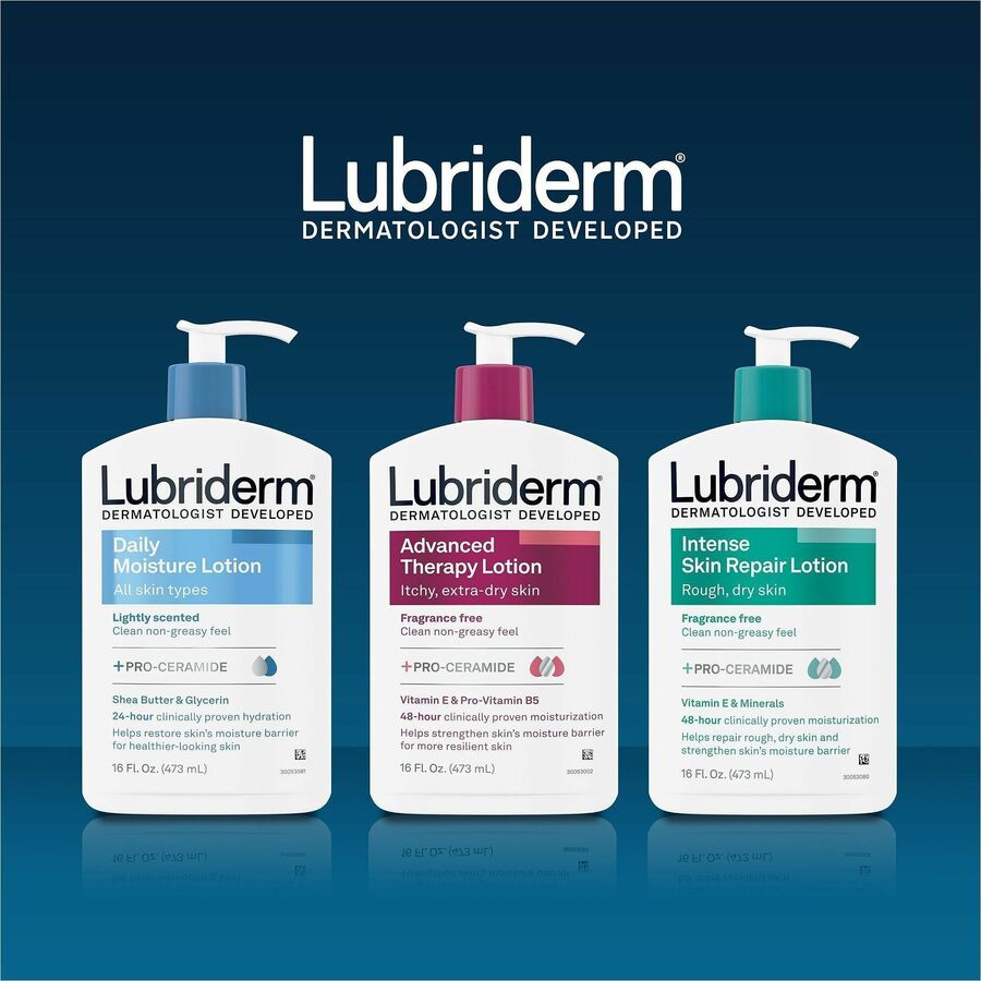 Lubriderm Advanced Therapy Lotion - Lotion - 16 fl oz - For Dry Skin - Applicable on Hand and Body - Itchy Skin - Fragrance-free, Moisturising, Non-greasy, Paraben-free, Phthalates-free, Dye-free, Hypoallergenic - 12 / Carton
