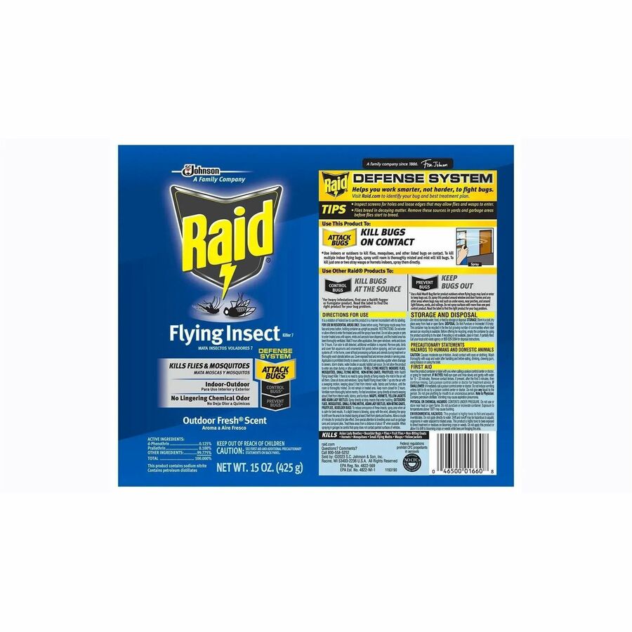 Raid Flying Insect Spray - Spray - Kills Flies, Mosquitoes, Gnats, Hornet, Moths, Fruit Fly, Wasp, Yellow Jacket, Boxelder Bug, Asian Ladybeetle - 15 fl oz - Off White - 12 / Carton