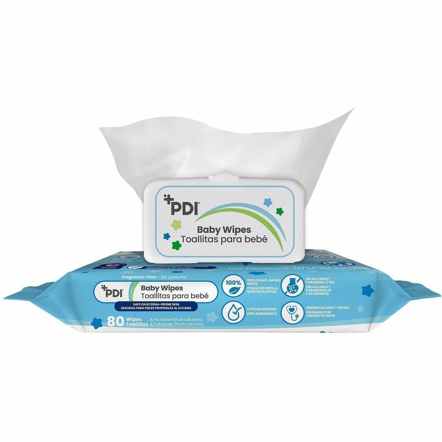 PDI pH-Balanced Baby Wipes for Sensitive Skin - 8" Width x 6.70" Length - Blue - 80 / Each