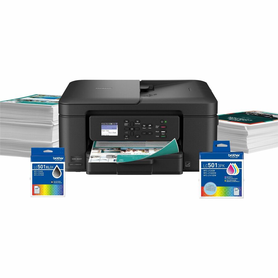 Brother Work Smart MFC-J1360DW Wired & Wireless Inkjet Multifunction Printer - Color - Black - Copier/Printer/Scanner - 16 ppm Mono/9 ppm Color Print - 1200 x 6000 dpi Print - Automatic Duplex Print - Up to 2000 Pages Monthly - ADF, Flatbed Scanner - 1...