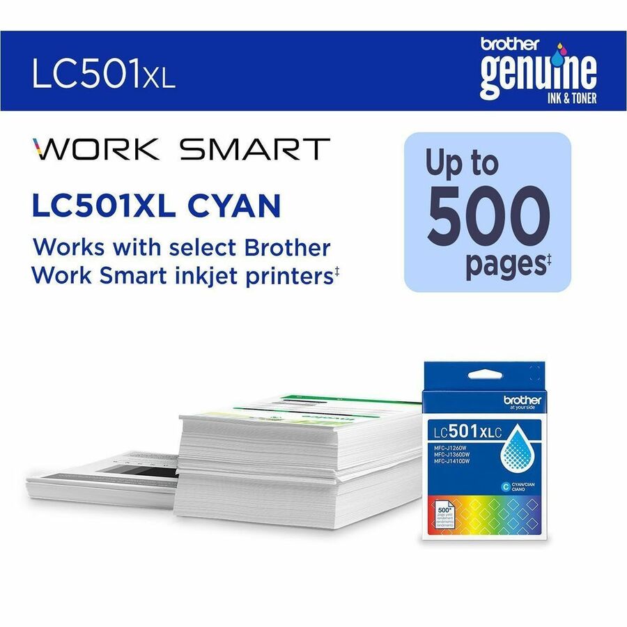 Brother LC501XLC Original High Yield Inkjet Ink Cartridge - Cyan - 1 Each - 500 pages