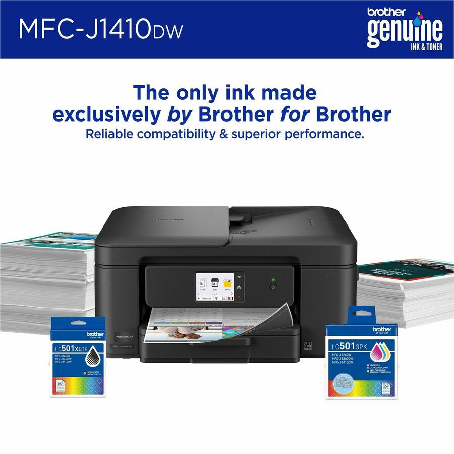 Brother Work Smart MFC-J1410DW Wired & Wireless Inkjet Multifunction Printer - Color - Copier/Printer/Scanner - 16 ppm Mono/9 ppm Color Print - 1200 x 6000 dpi Print - Automatic Duplex Print - Up to 2500 Pages Monthly - ADF Scanner - 1200 x 600 dpi Opt...