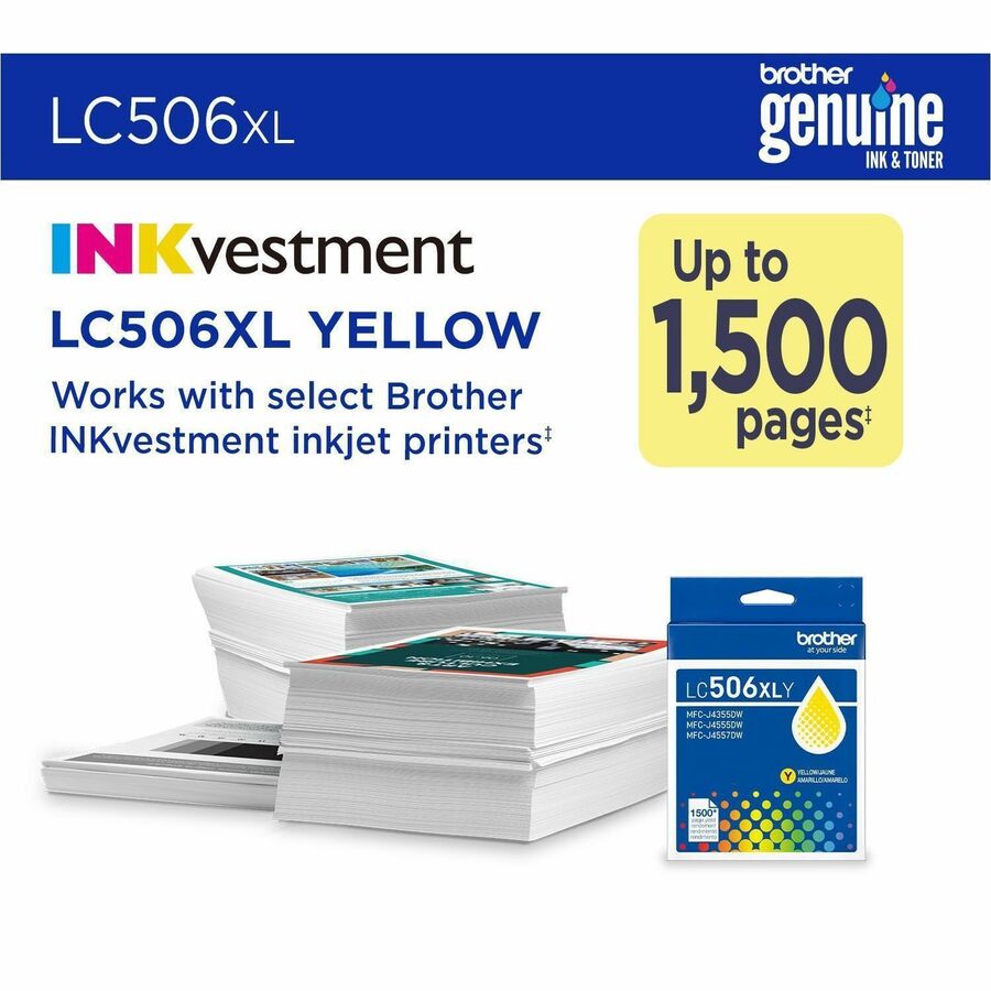 Brother LC506XLY Original High Yield Inkjet Ink Cartridge - Yellow - 1 Each - 1500 Pages