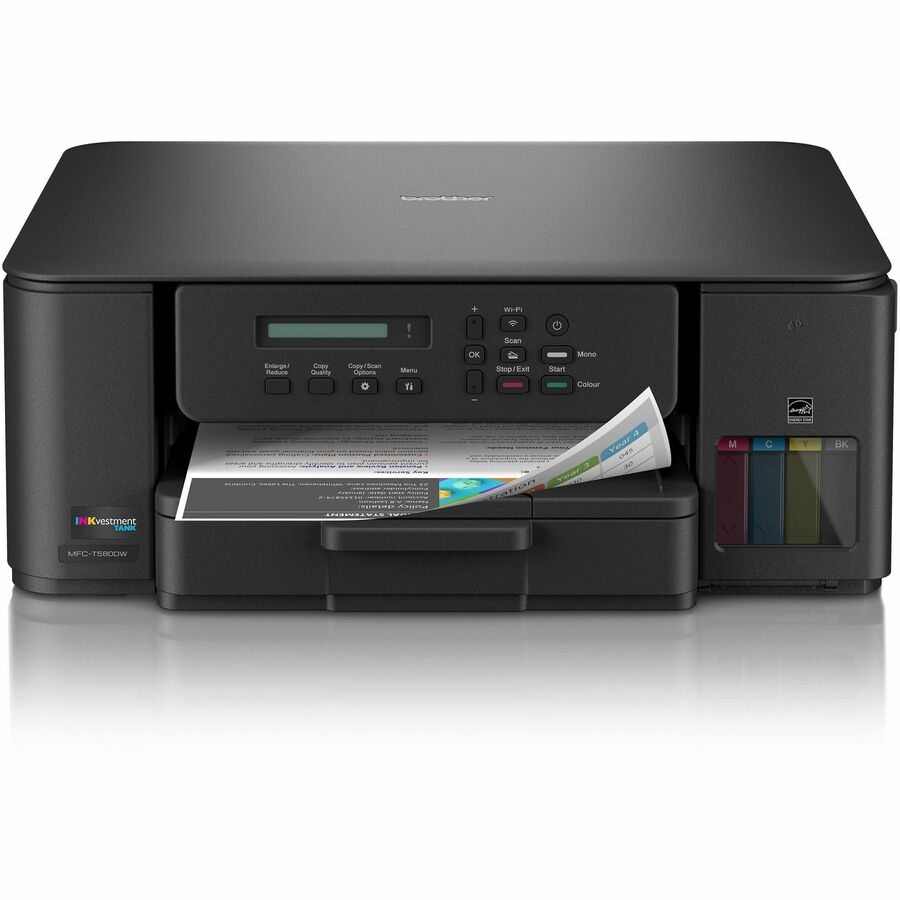 Brother MFC-T580DW Wired & Wireless INKvestment Tank Inkjet Multifunction Printer - Color - Copier/Printer/Scanner - 16 ppm Mono/9 ppm Color Print - Automatic Duplex Print - Up to 2500 Pages Monthly - Flatbed Scanner - 2400 x 1200 dpi Optical Scan - Wi...