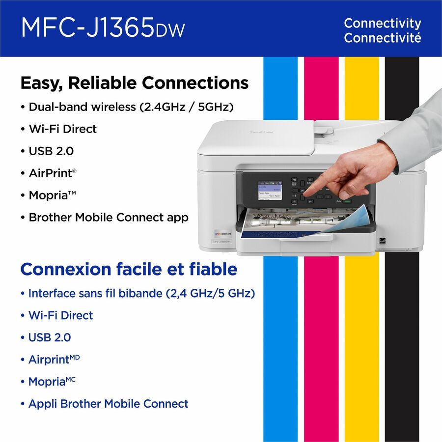 Brother MFCJ1365DW Inkjet Multifunction Printer - Color - Copier/Printer/Scanner - 16 ppm Mono/9 ppm Color Print - 1200 x 6000 dpi Print - Automatic Duplex Print - Up to 2500 Pages Monthly - Color ADF Scanner - 1200 x 600 dpi Optical Scan - Wireless LA...