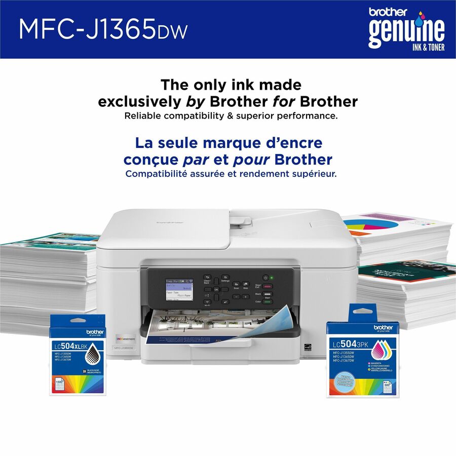 Brother MFCJ1365DW Inkjet Multifunction Printer - Color - Copier/Printer/Scanner - 16 ppm Mono/9 ppm Color Print - 1200 x 6000 dpi Print - Automatic Duplex Print - Up to 2500 Pages Monthly - Color ADF Scanner - 1200 x 600 dpi Optical Scan - Wireless LA...