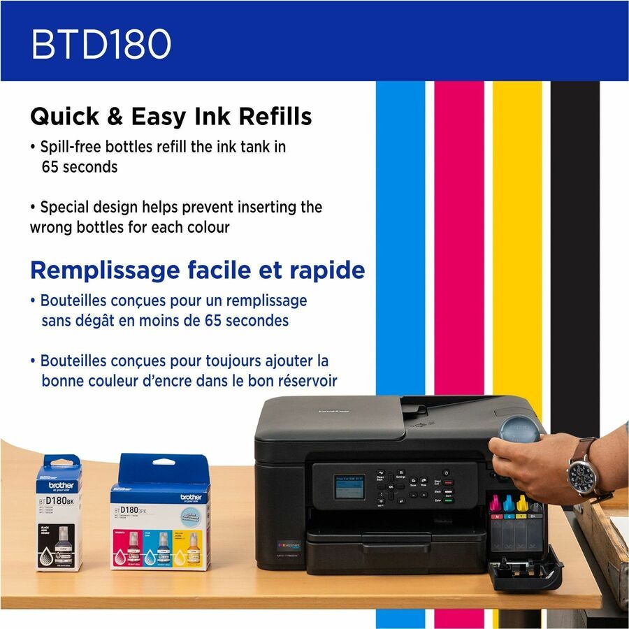 Brother Genuine BTD180BK High Yield Black Ink Bottle - Inkjet - Black - 7500 Pages Black - 108 mL - High Yield