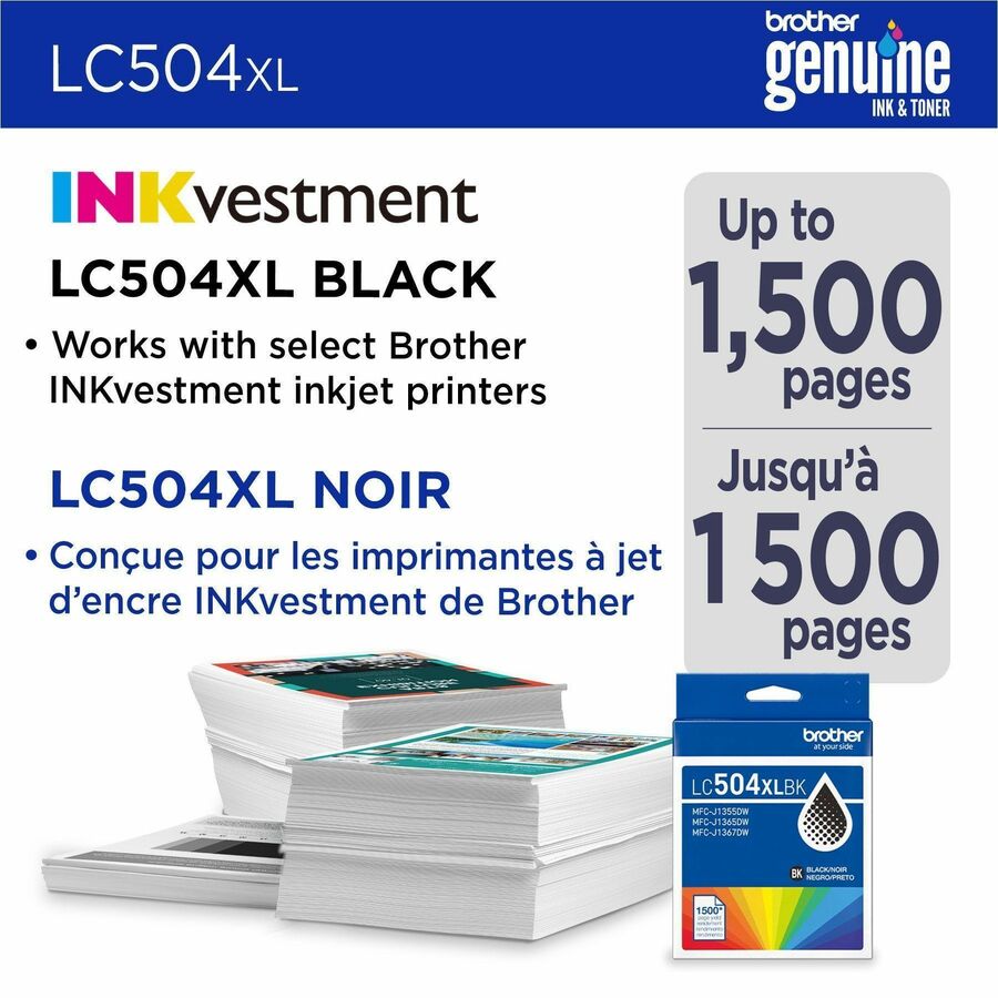 Brother LC504 Original High Yield Inkjet Ink Cartridge - Black - 1 Each - 1,500 pages