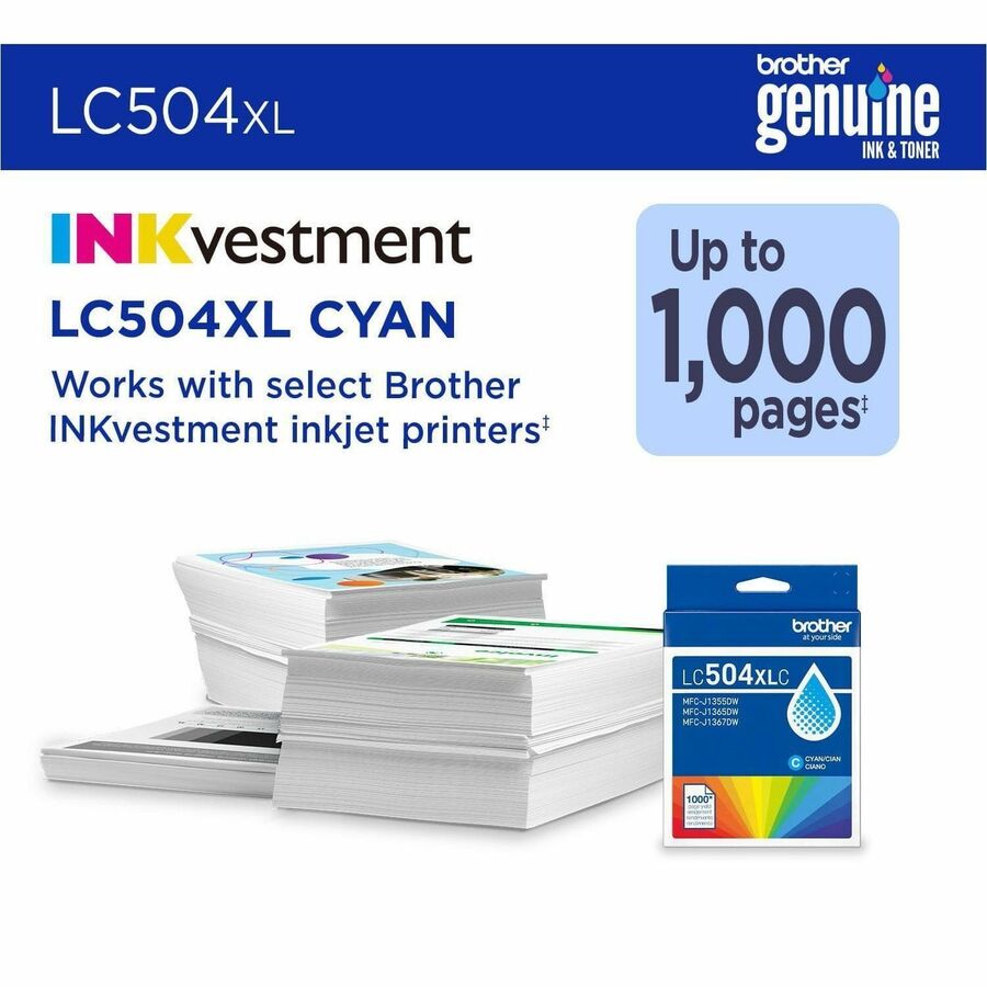 Brother LC504XLC Original High Yield Inkjet Ink Cartridge - Cyan - 1 Each - 1,000 pages