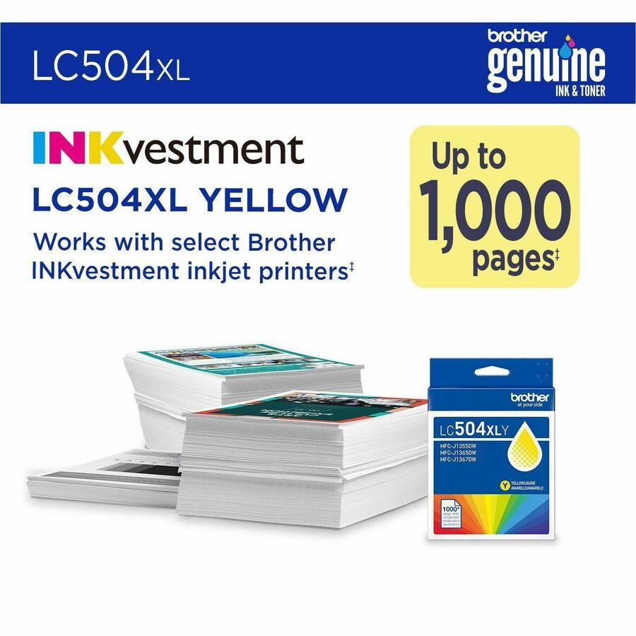 Brother LC504XLY Original High Yield Inkjet Ink Cartridge - Single Pack - Yellow - 1 Each - 1,000 pages