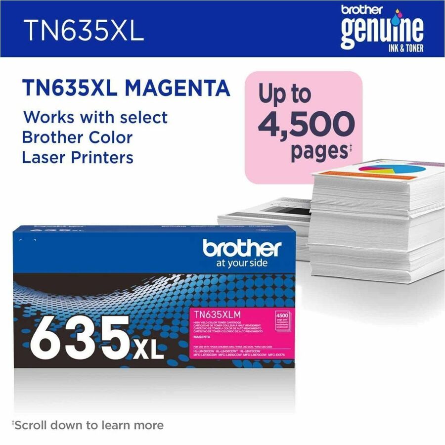 Brother TN635XLM Original High Yield Laser Toner Cartridge - Magenta - 1 Each - 4500 Pages