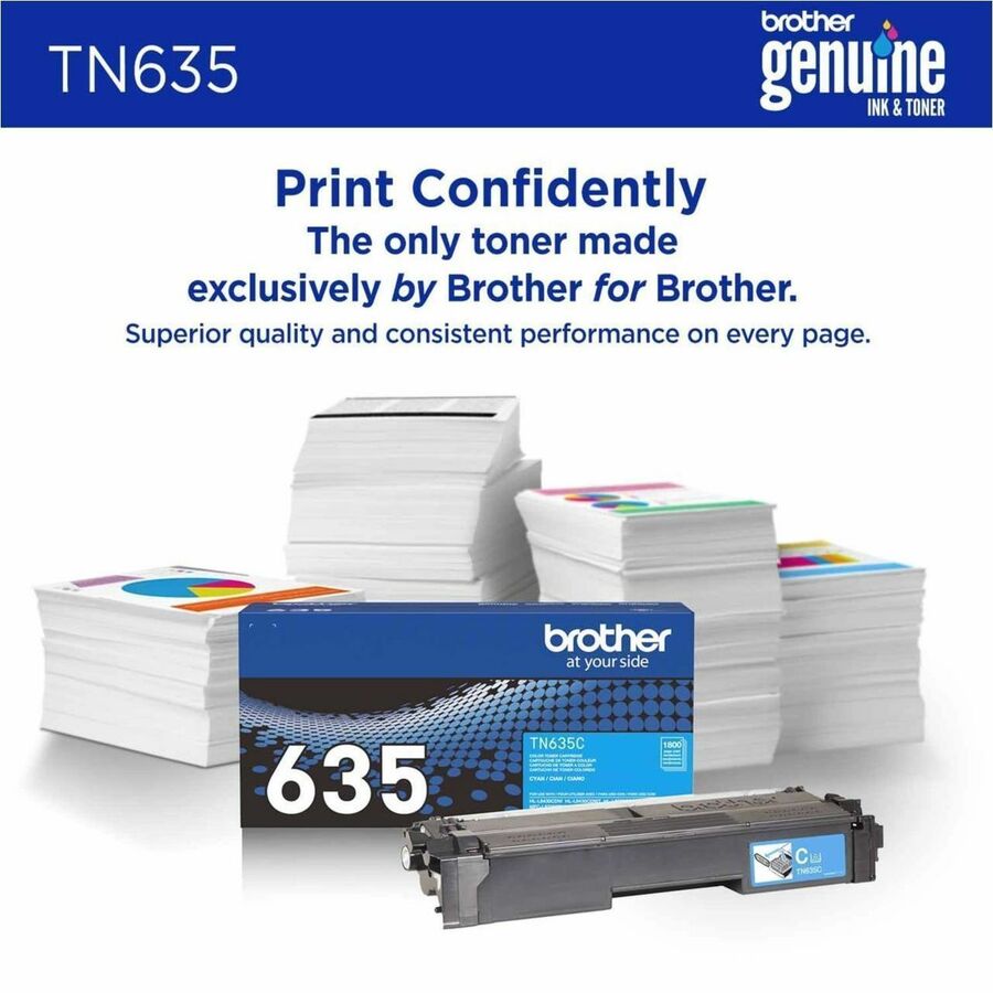 Brother TN635C Original Standard Yield Laser Toner Cartridge - Cyan - 1 Each - 1800 pages