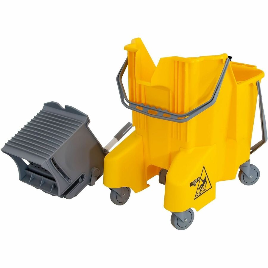 Unger Dual Compartment Mop Buckets - 8 gal - Ergonomic Design, Dual Bucket, Light Weight, Caster - Plastic - Yellow - 1 Case