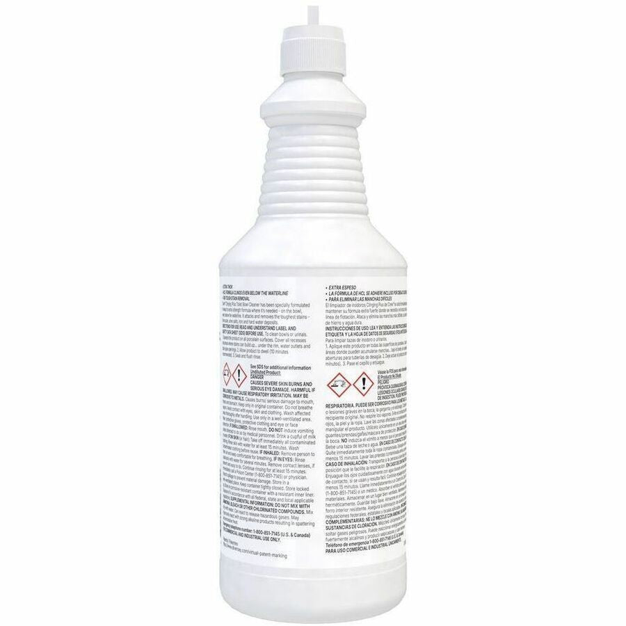 Diversey Crew ClingingPlus Toilet Bowl Cleaner - For Multipurpose - Ready-To-Use - Liquid - 32 fl oz (1 quart) - 1 to 2 pH - Acidic, Citrus Scent - Recommended For: Stain Remover, Odor Remover - Deodorize - Green - 12 / Carton