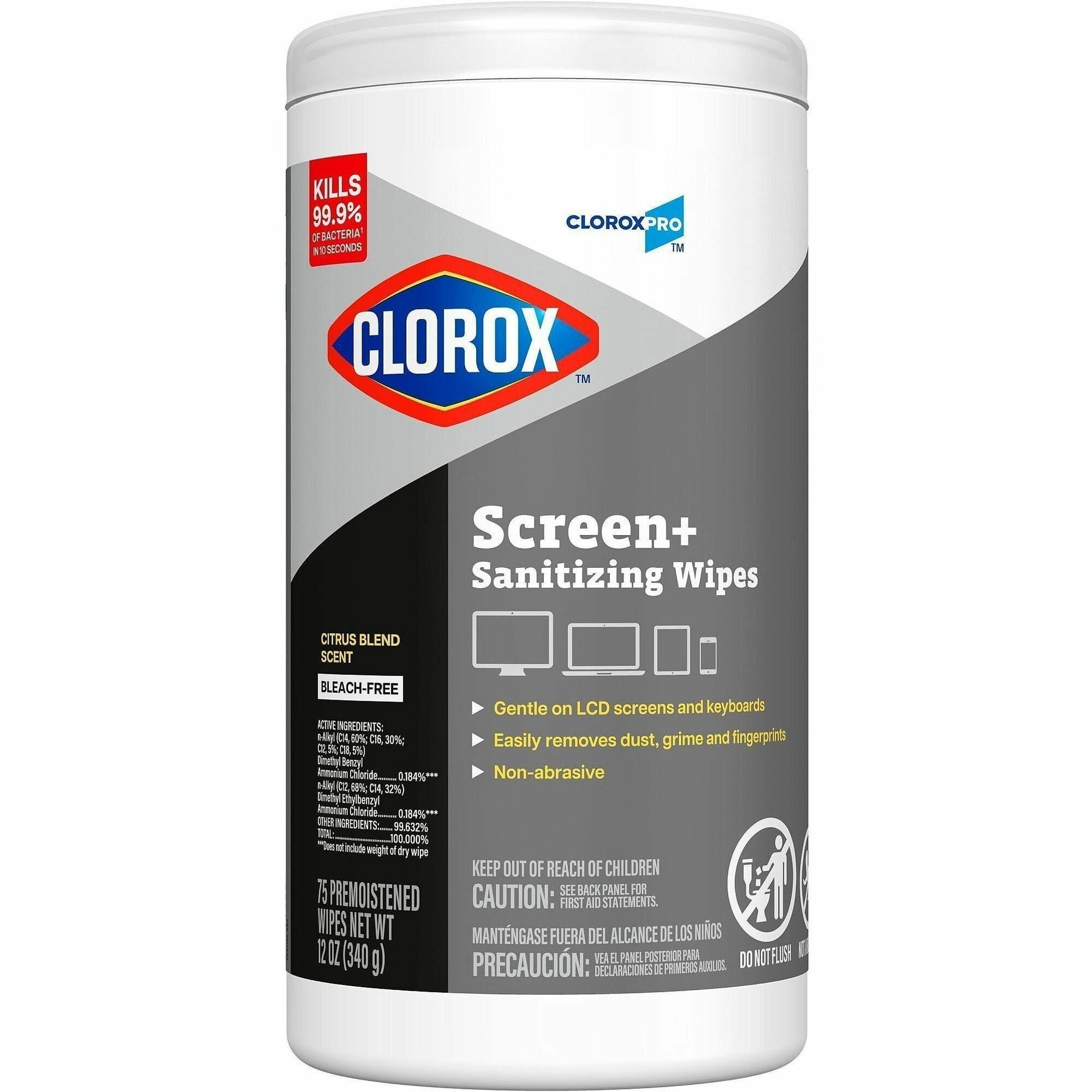 Clorox Screen + Sanitizing Wipes - For Screen, Tablet, Notebook, Mobile Phone, Keyboard, TV, Computer, Monitor, Electronic Equipment - Non-abrasive, Bleach-free, Anti-bacterial, Dust Resistant, Grime Resistant, Fingerprint Resistant, Quick Drying, Non-...