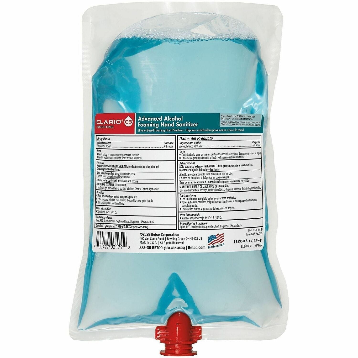 Betco Advanced Hand Sanitizer Foam Refill - Citrus Scent - 1.06 quart - Kill Germs - Hand, Skin - Moisturizing - Light Blue - Non-sticky, Residue-free, Non-drying, Anti-irritant - 1 Each