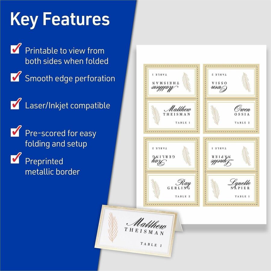 Avery Tent Card - Letter - 8 1/2" x 11" - 65 lb Basis Weight - 176 g/m² Grammage - Micro Perforated, Pre-scored, Printable - White - 80 / Pack