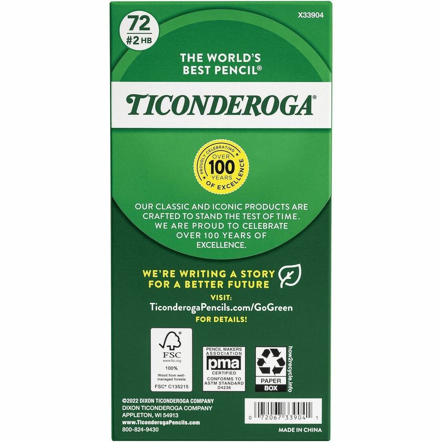 Ticonderoga #2 Pencils - Graphite Lead - #2 - Yellow Barrel - 72 / Pack