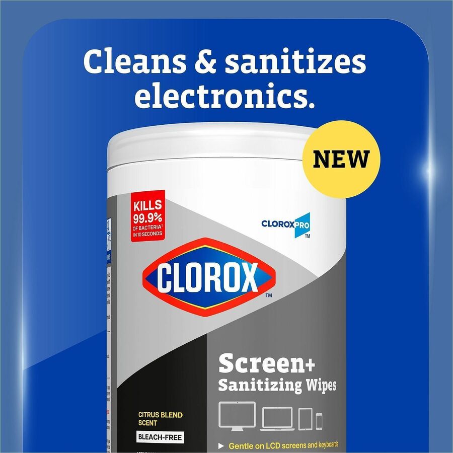 Clorox Screen + Sanitizing Wipes - For Electronic Equipment, Touchscreen, Keyboard, Notebook, Smartphone, TV, Tablet, Computer, Monitor, Screen, LCD - Alcohol-free, Bleach-free, Quick Drying, Non-drip, Low Linting, Non-abrasive, Scratch-free, Abrasion-...