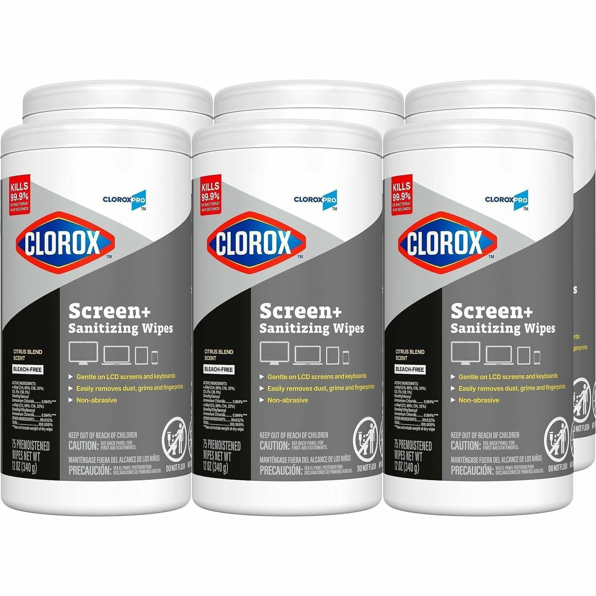 Clorox Screen + Sanitizing Wipes - For Electronic Equipment, Touchscreen, Keyboard, Notebook, Smartphone, TV, Tablet, Computer, Monitor, Screen, LCD - Alcohol-free, Bleach-free, Quick Drying, Non-drip, Low Linting, Non-abrasive, Scratch-free, Abrasion-...