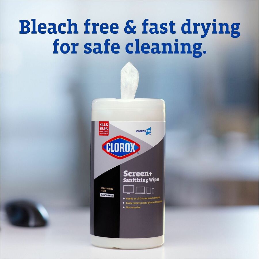 Clorox Screen + Sanitizing Wipes - For Electronic Equipment, Touchscreen, Keyboard, Notebook, Smartphone, TV, Tablet, Computer, Monitor, Screen, LCD - Alcohol-free, Bleach-free, Quick Drying, Non-drip, Low Linting, Non-abrasive, Scratch-free, Abrasion-...