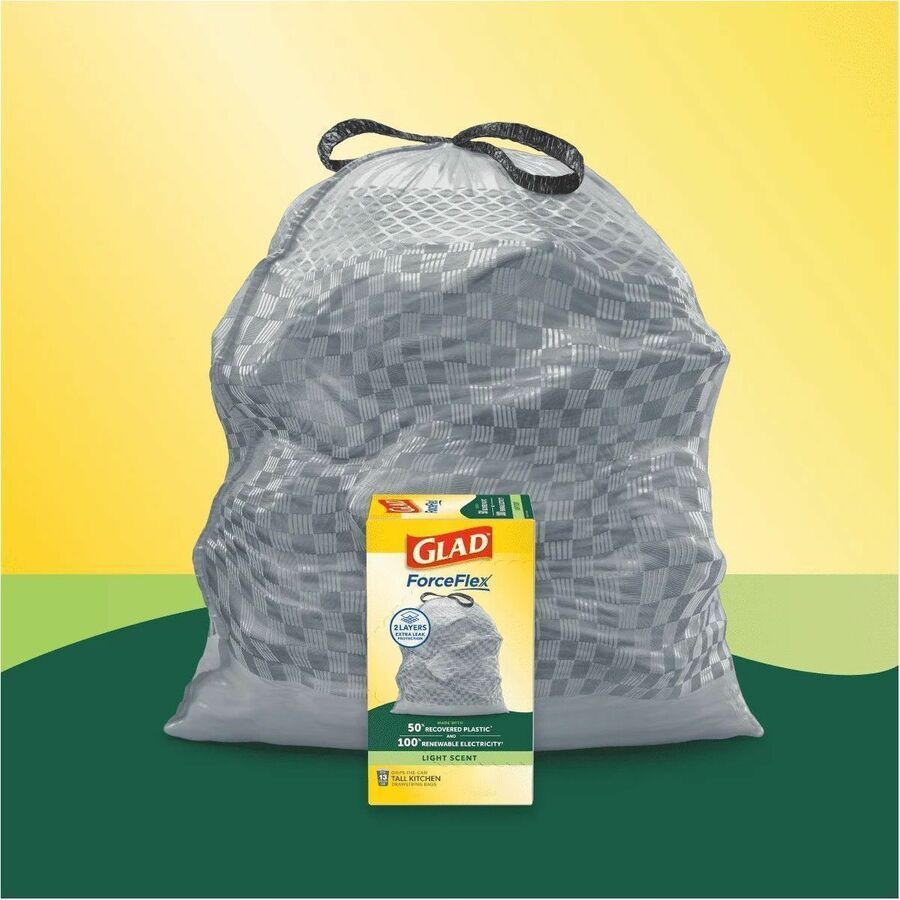 Glad ForceFlex Tall Kitchen Trash Bags - Lightly - 13 gal Capacity - 0.72 mil (18 Micron) Thickness - Drawstring Closure - White - Plastic - Kitchen, Garbage - 1 Carton