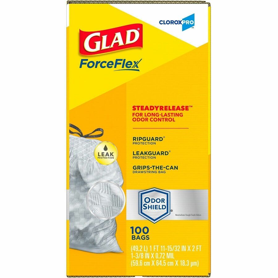 Glad ForceFlex Tall Kitchen Trash Bags - Lightly - 13 gal Capacity - 0.72 mil (18 Micron) Thickness - Drawstring Closure - White - Plastic - Kitchen, Garbage - 1 Carton