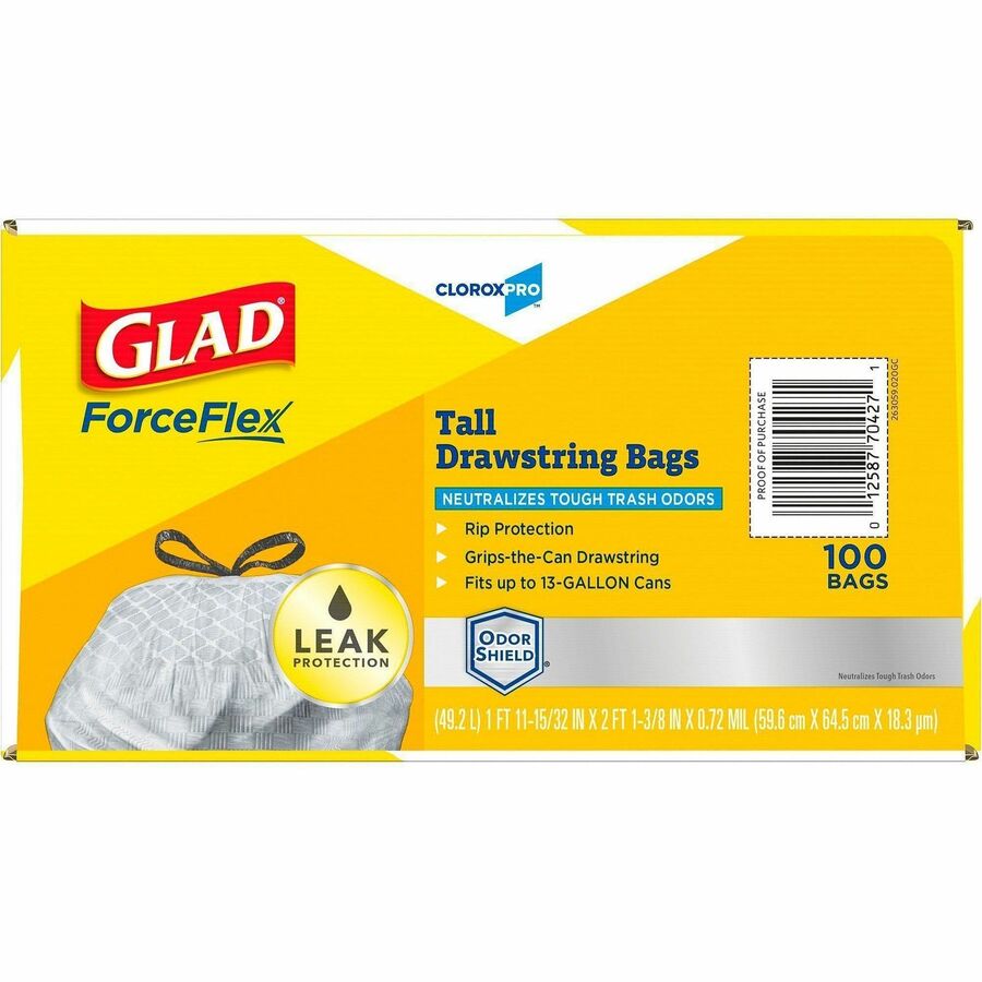 Glad ForceFlex Tall Kitchen Trash Bags - Lightly - 13 gal Capacity - 0.72 mil (18 Micron) Thickness - Drawstring Closure - White - Plastic - Kitchen, Garbage - 1 Carton