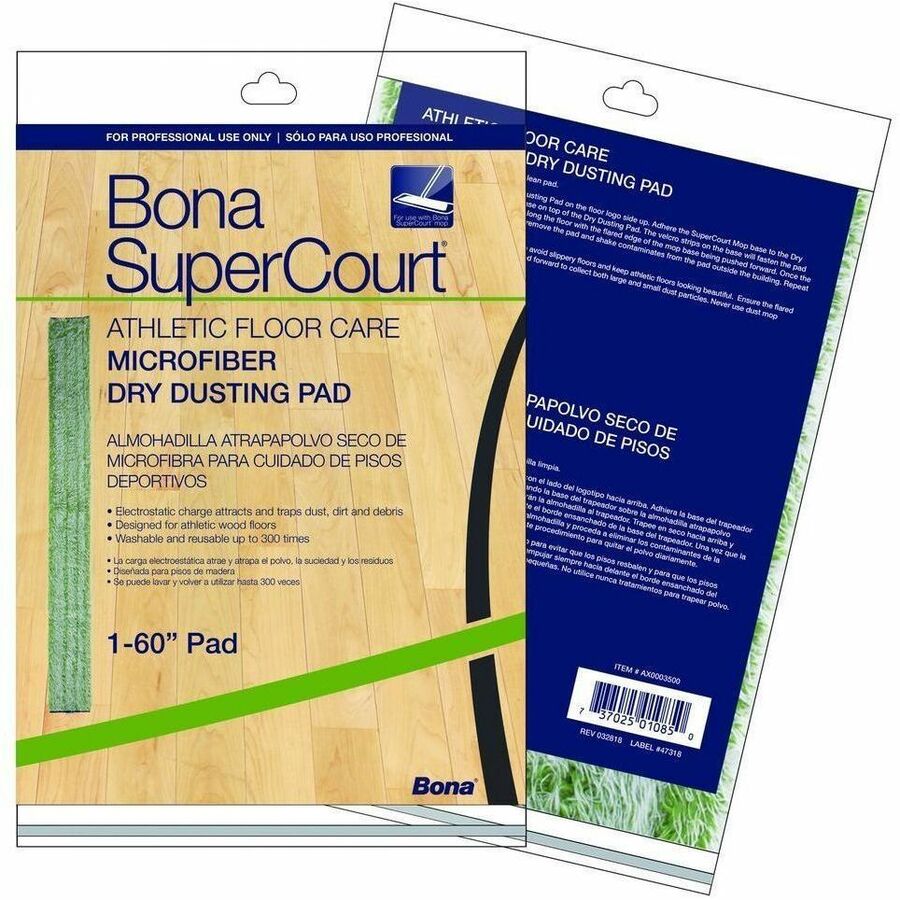 Diversey SuperCourt Microfiber Dusting Pads - 60" Width x 5" Depth - Washable, Reusable - MicroFiber - Green - 5 / Pack