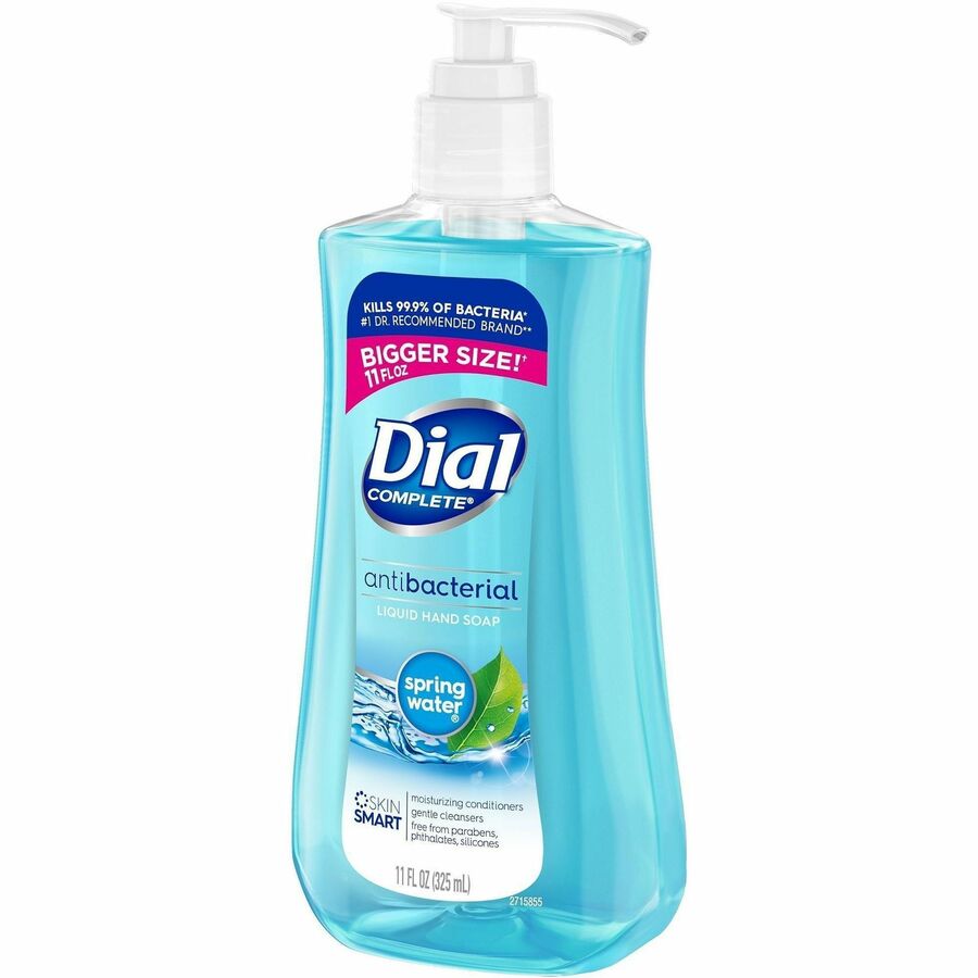Dial Spring Antibacterial Hand Soap - Spring Water Scent - Pump Dispenser - Bacteria Remover - Hand, Skin, Healthcare, School, Office, Restaurant, Daycare - Moisturizing - Antibacterial - Blue - 12 / Carton