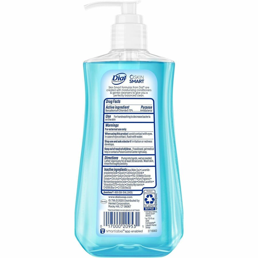 Dial Spring Antibacterial Hand Soap - Spring Water Scent - Pump Dispenser - Bacteria Remover - Hand, Skin, Healthcare, School, Office, Restaurant, Daycare - Moisturizing - Antibacterial - Blue - 12 / Carton