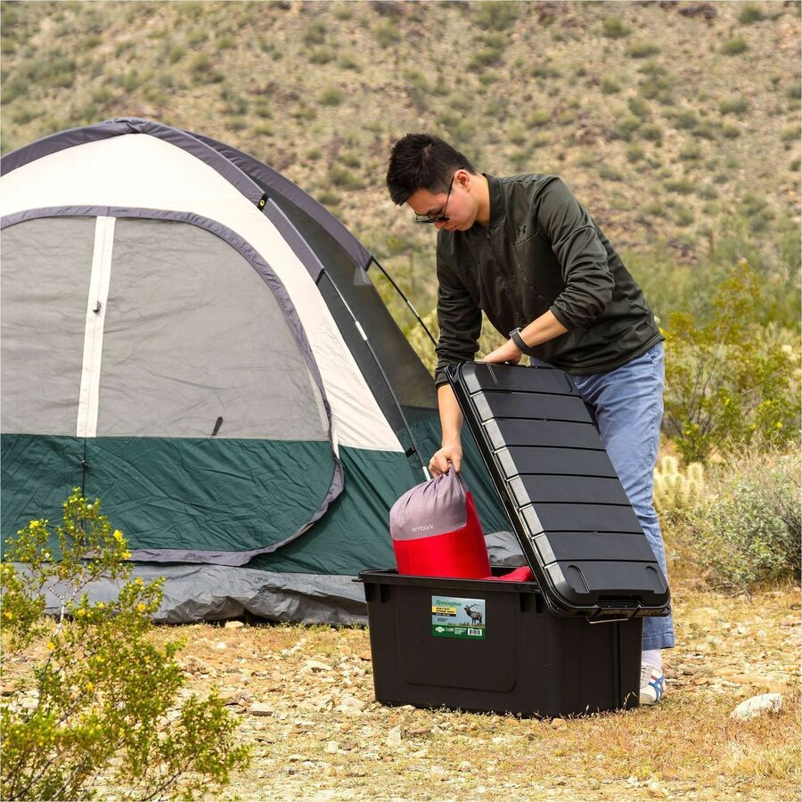 Remington Heavy-Duty Storage Container - External Dimensions: 30" Length x 16" Width x 15.3" Height - 75 lb - 20.50 gal - Lid, Buckle Latch Closure - Heavy Duty - Stackable - Polypropylene, Metal, Plastic - Black, Green - For Clothes, Document, Food St...