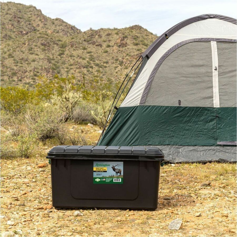 Remington Heavy-Duty Storage Container - External Dimensions: 30" Length x 16" Width x 15.3" Height - 75 lb - 20.50 gal - Lid, Buckle Latch Closure - Heavy Duty - Stackable - Polypropylene, Metal, Plastic - Black, Green - For Clothes, Document, Food St...