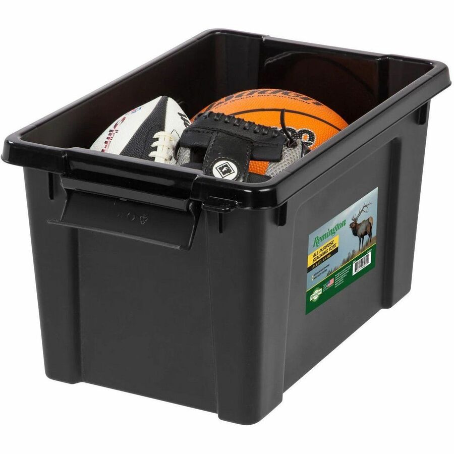 Remington 20QT Store-It-All Tote - Internal Dimensions: 13.75" Length x 8.50" Width x 9.50" Height - External Dimensions: 18.1" Length x 11.6" Width x 10.4" Height - 5 gal - Lid, Buckle Closure - Heavy Duty - Stackable - Black, Green - For Shoes, Makeu...