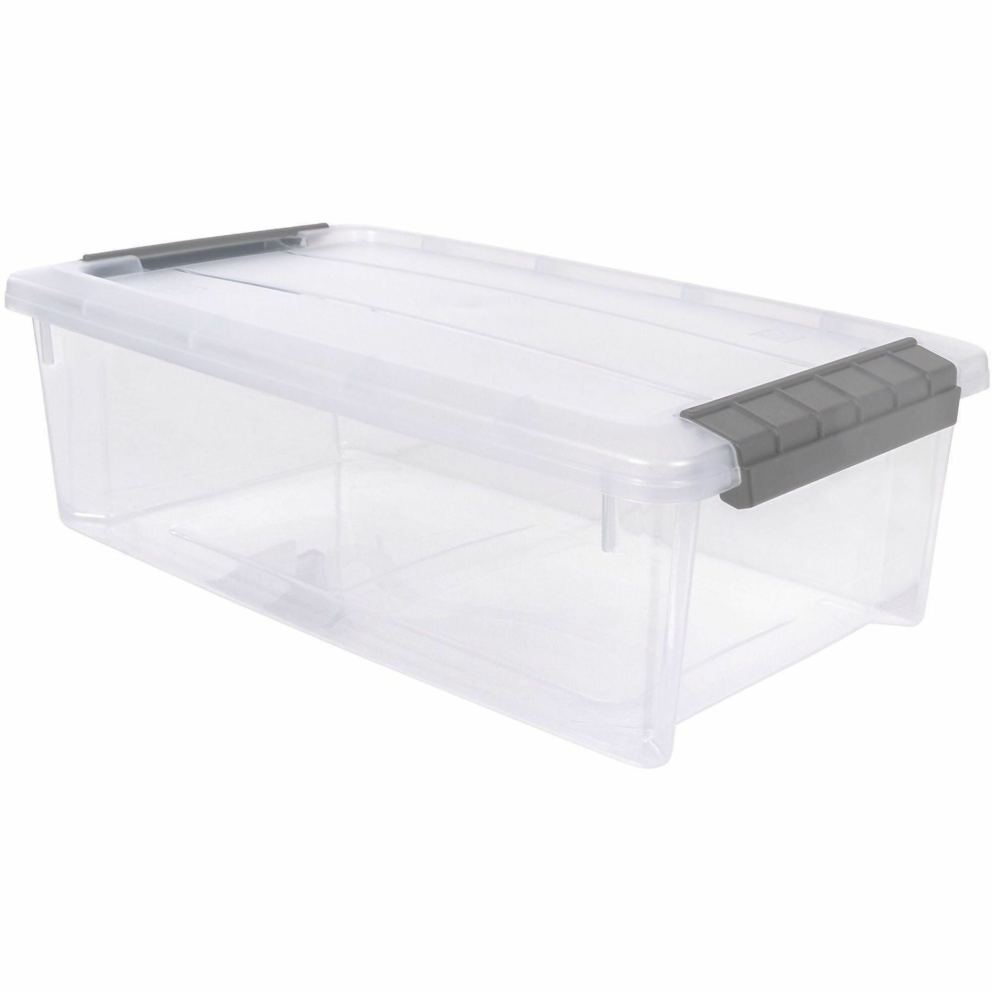 IRIS 6.2 QT Stack-and-Pull Storage Tote - External Dimensions: 14.1" Length x 8.1" Width x 4.6" Height - 1.55 gal - Buckle Latch Closure - Stackable - Clear, Gray - For Document - 1 Each