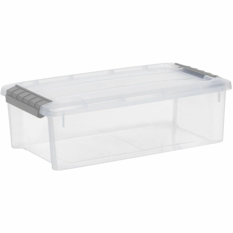 IRIS 6.2 QT Stack-and-Pull Storage Tote - External Dimensions: 14.1" Length x 8.1" Width x 4.6" Height - 1.55 gal - Buckle Latch Closure - Stackable - Clear, Gray - For Document - 1 Each