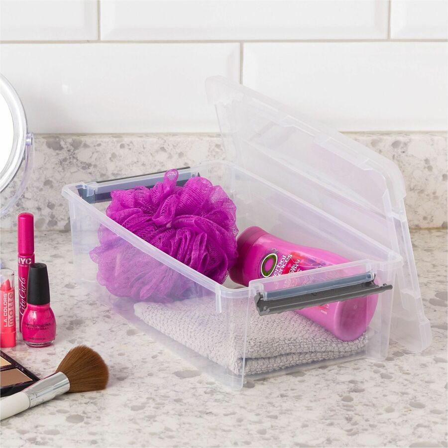 IRIS 6.2 QT Stack-and-Pull Storage Tote - External Dimensions: 14.1" Length x 8.1" Width x 4.6" Height - 1.55 gal - Buckle Latch Closure - Stackable - Clear, Gray - For Document - 1 Each