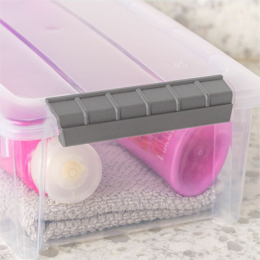 IRIS 6.2 QT Stack-and-Pull Storage Tote - External Dimensions: 14.1" Length x 8.1" Width x 4.6" Height - 1.55 gal - Buckle Latch Closure - Stackable - Clear, Gray - For Document - 1 Each