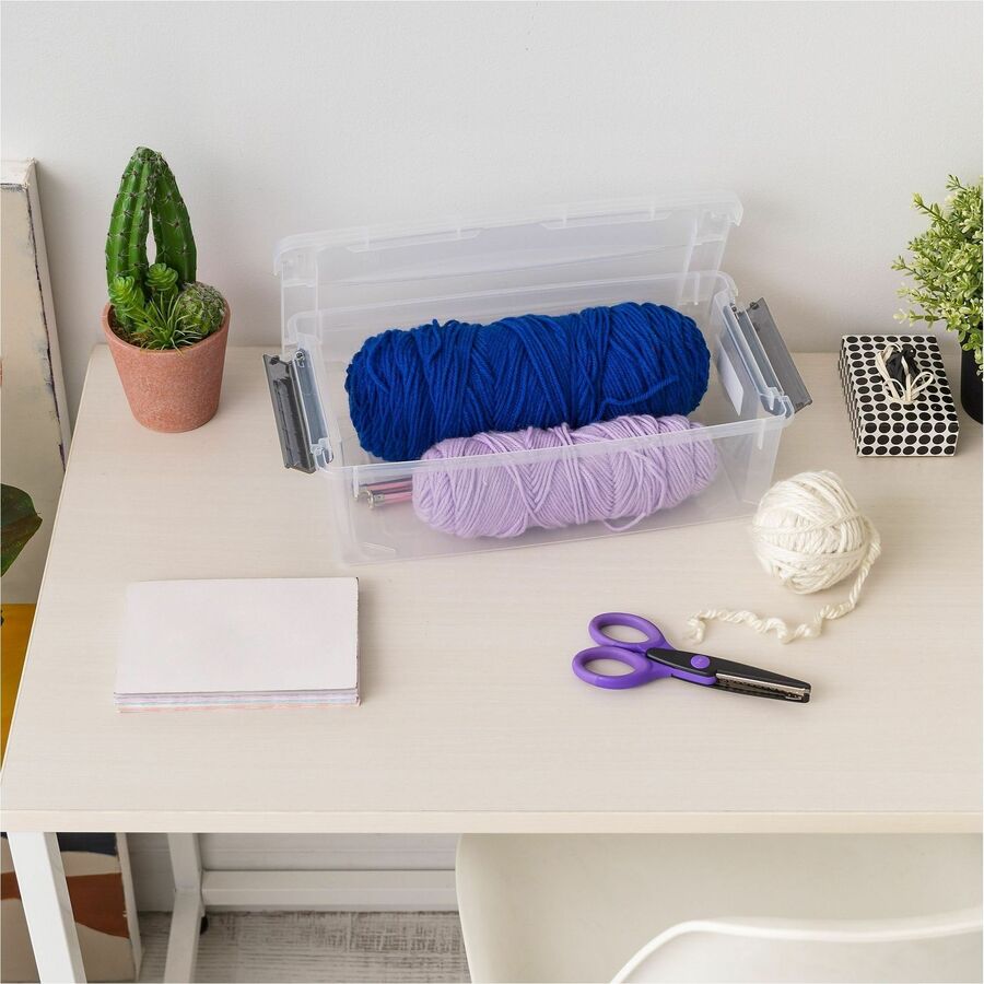 IRIS 6.2 QT Stack-and-Pull Storage Tote - External Dimensions: 14.1" Length x 8.1" Width x 4.6" Height - 1.55 gal - Buckle Latch Closure - Stackable - Clear, Gray - For Document - 1 Each