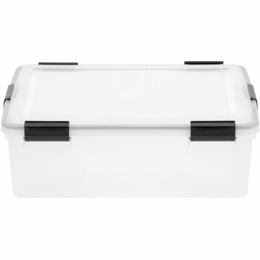 IRIS WeatherTight Heavy-duty Storage Tote - External Dimensions: 23.6" Width x 17.8" Depth x 7.9" Height - 10.30 gal - Lid, Buckle Latch Closure - Heavy Duty - Stackable - Plastic - Clear, Black - For Supplies, Camping Equipment, Clothes - 1 Each