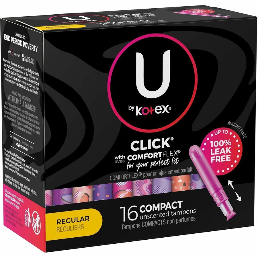 U by Kotex Click Compact Tampons - Regular - Anti-leak, Fragrance-free, Comfortable - 8 / Carton