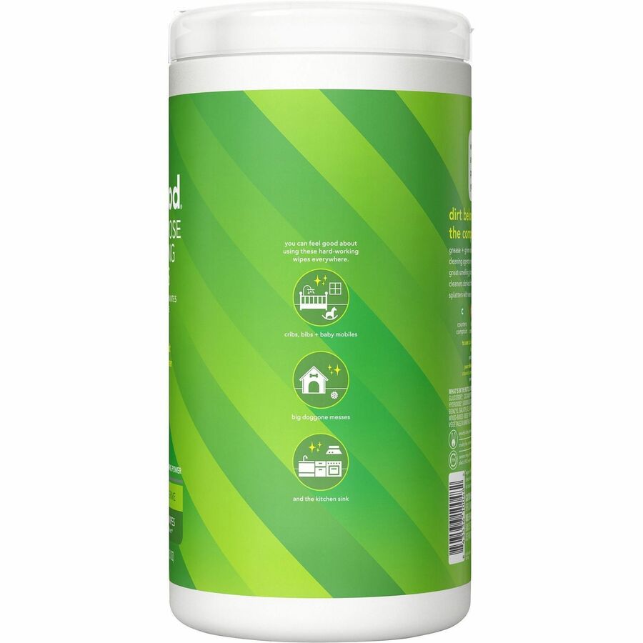 Method All-purpose Cleaning Wipes - For Multipurpose - Wipe - Lime + Seasalt Scent - Recommended For: Grease Remover, Grime Remover, Spill Remover, Gunk Remover, Dirt Remover - Pleasant Scent - Green - 70 Wipes/Tub - 6 / Carton