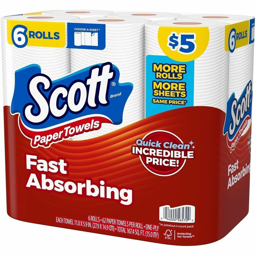 Scott Choose-A-Sheet Paper Towels - 62 Sheets/Roll - White - Paper - 6 / Pack