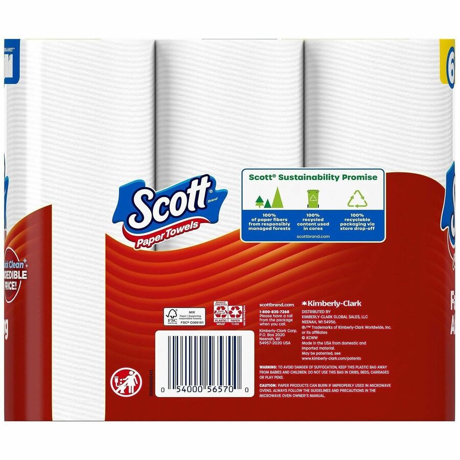 Scott Choose-A-Sheet Paper Towels - 62 Sheets/Roll - White - Paper - 6 / Pack