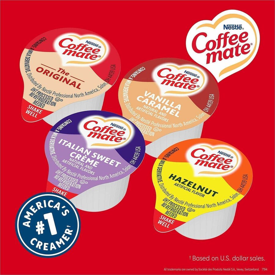 Coffee mate Liquid Creamer Singles - Original, Hazelnut, Italian Sweet Creme, Vanilla Caramel Flavor - 1 Serving - 1 Carton
