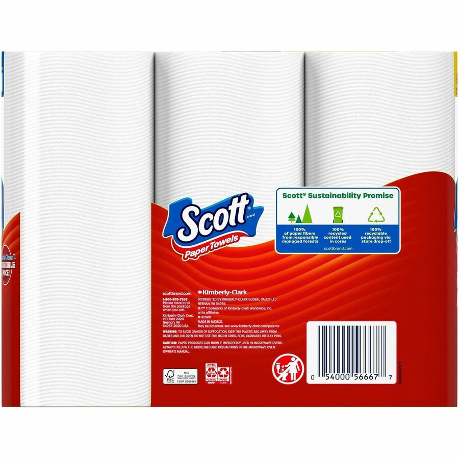Scott Choose-A-Sheet Paper Towels - 108 Sheets/Roll - White - Paper - 6 Rolls Per Container Rolls - 4 / Carton