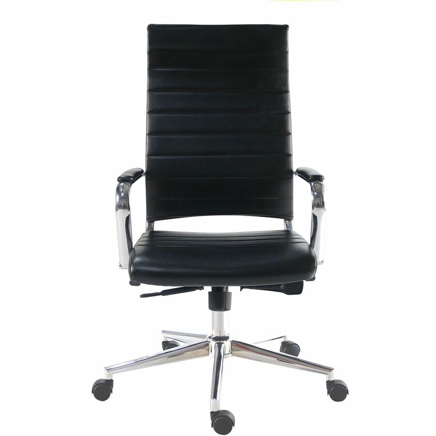 Lorell Tempo Modern High-Back Executive Chair - Chrome Frame Material - High Back - Black - Leather, Chrome - Armrest - 1 Each