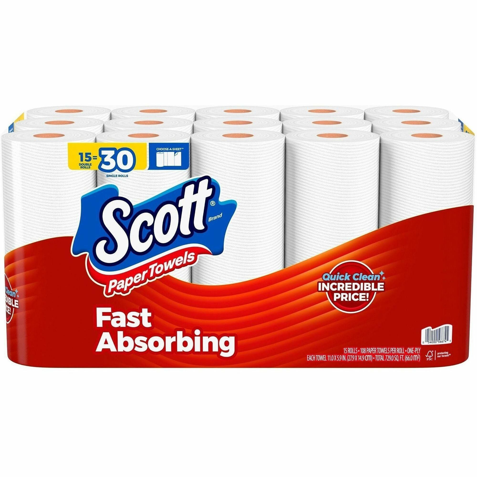 Scott Choose-A-Sheet Paper Towels - 108 Sheets/Roll - White - Paper - 2 / Carton