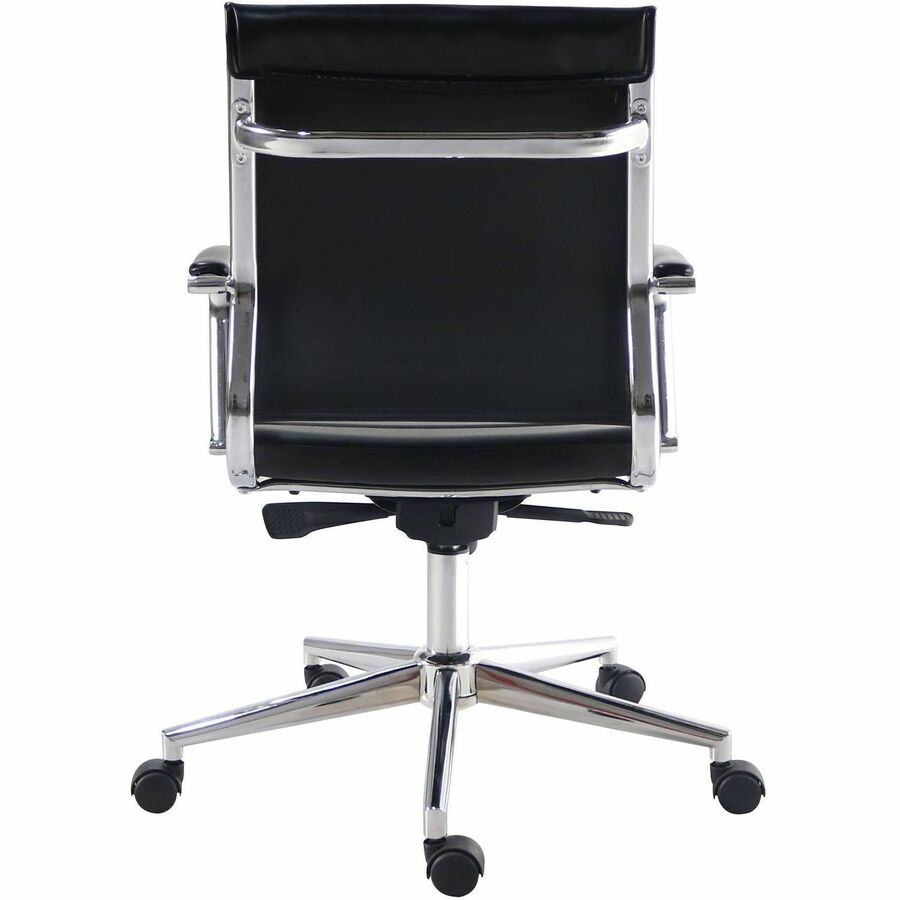 Lorell Tempo Modern Mid-Back Manager Chair - Chrome Frame Material - Mid Back - Black - Leather, Chrome - Armrest - 1 Each